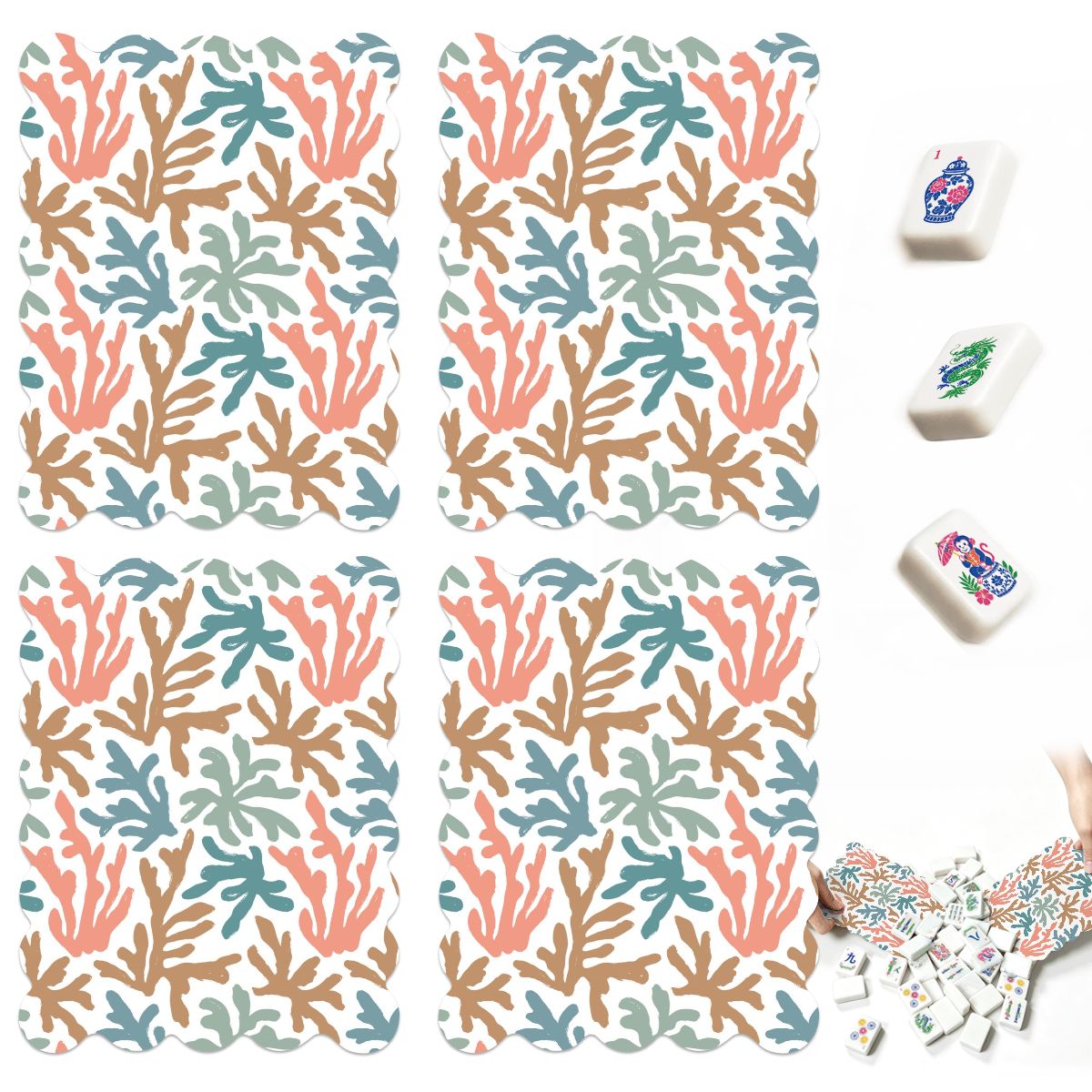 Coral Reef Scalloped Mahjong Shuffler Cards  Set of 4