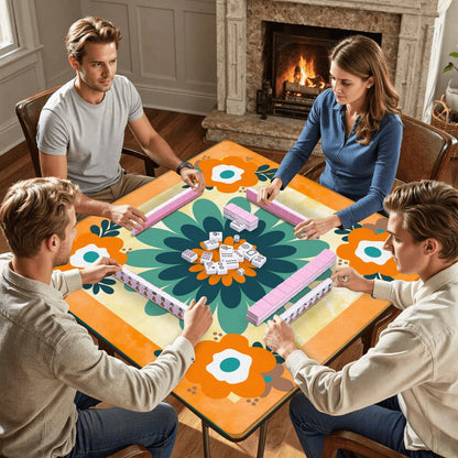 Boho Flower Infusion, Orange Blue Mahjong Game Mat