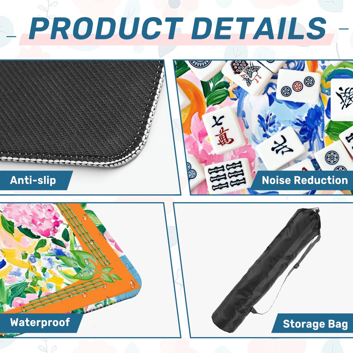 Asian Chinoiserie Citrus Orange, Blue Mahjong Mat