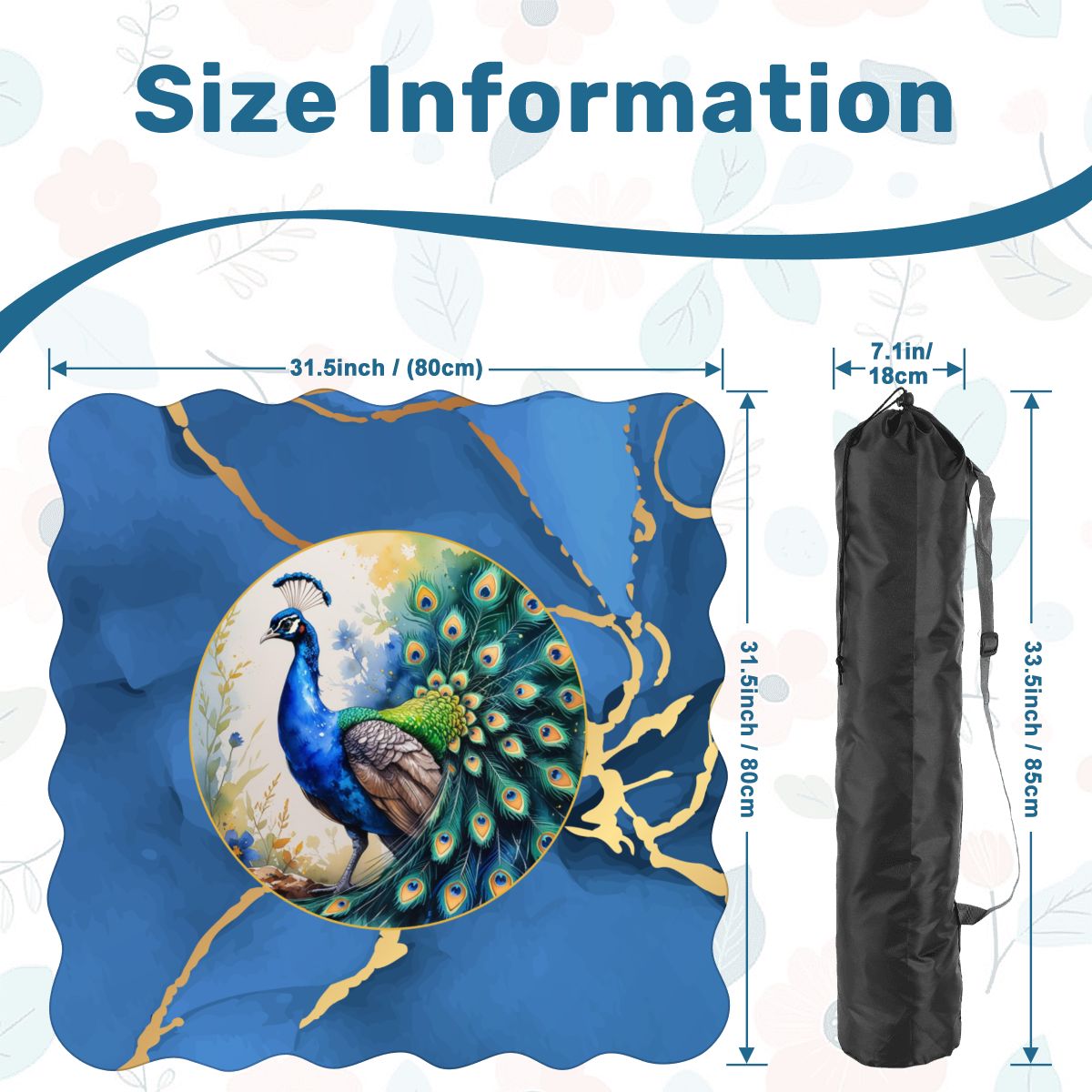 Blue Gold Gilded Peacock Scalloped Mahjong Mat