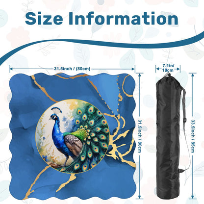 Blue Gold Gilded Peacock Scalloped Mahjong Mat