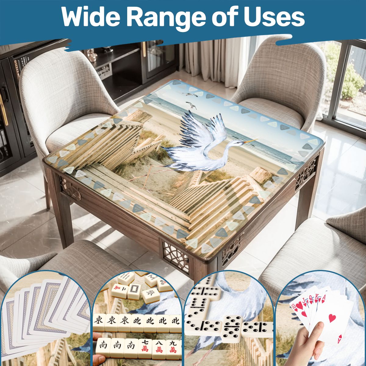 Heron Harbor Mahjong Mat, Beachy Vibe Heron Mahj Mat - Splash of Color Co.