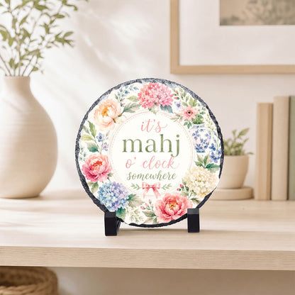 It's Mahj O'Clock Somewhere Round Rock Slate Frame