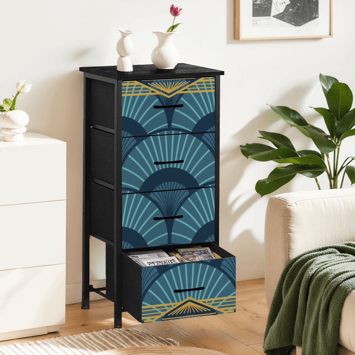Art Deco Gilded Gold, Royal Blue 4-Drawer Dresser - Splash of Color Co. Splash Of Mahj And Color Co. Art Deco Gilded Gold, Royal Blue 4-Drawer Dresser - Splash of Color Co. Splash Of Mahj And Color Co.