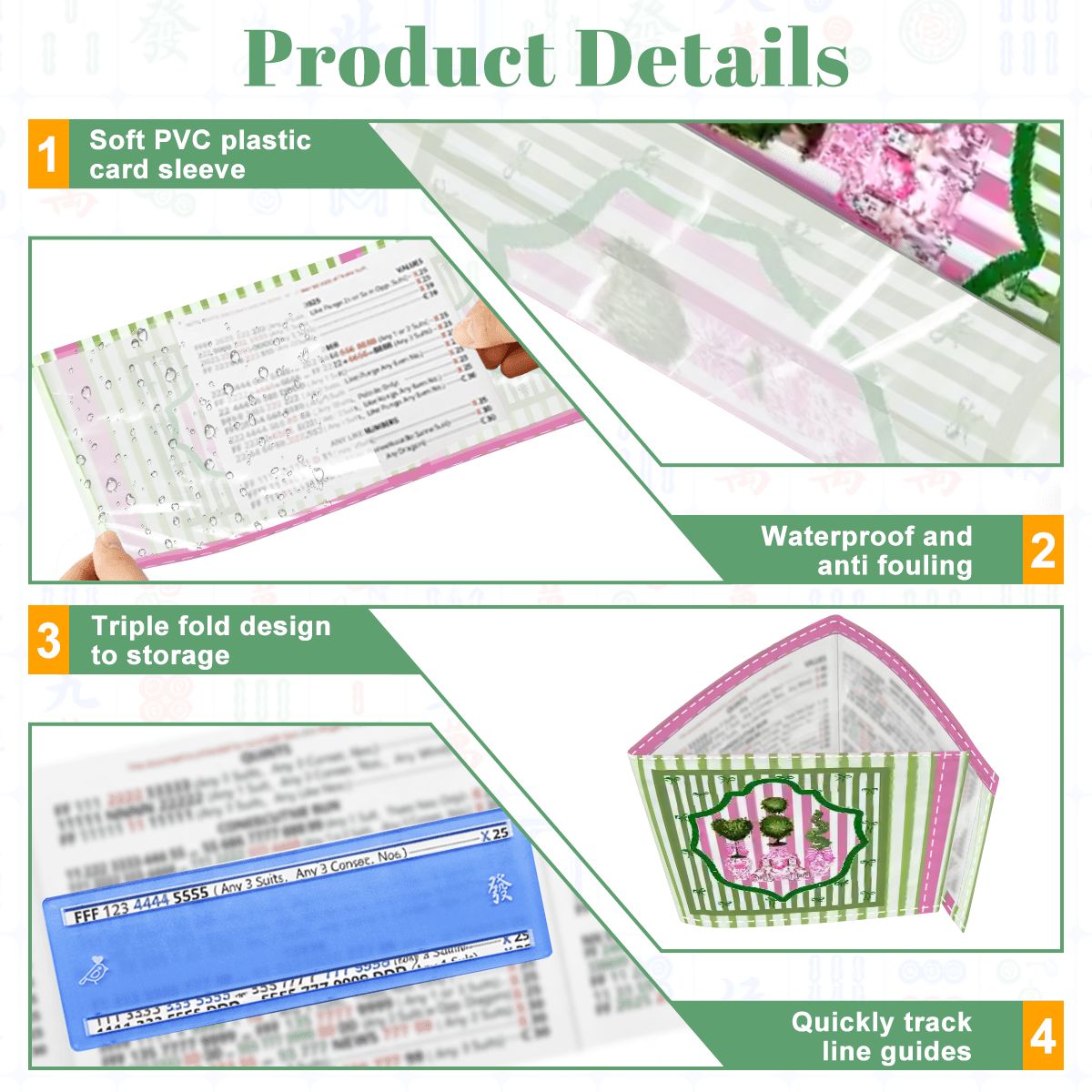 Staffordshire Preppy Pink Green Striped 4 Mahjong Card Holder with Line Finder - Splash of Color Co.