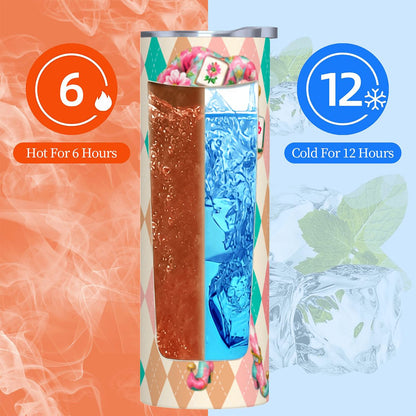 Mahjie The Mascot Whimsical Harlequin Mahjong Lover 20oz Straight Stainless Steel Tumbler with Straw - Splash Of Mahj And Color Co.