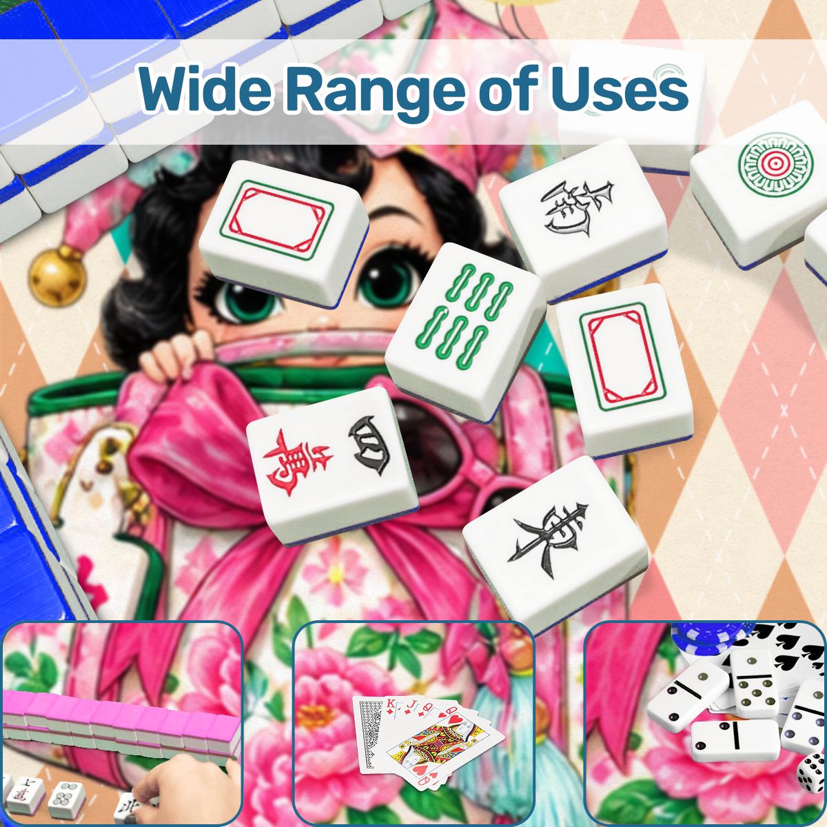 Mahjie The Mascot Harlequin Designed Mini Travel Mahjong Mat - Splash Of Mahj And Color Co.