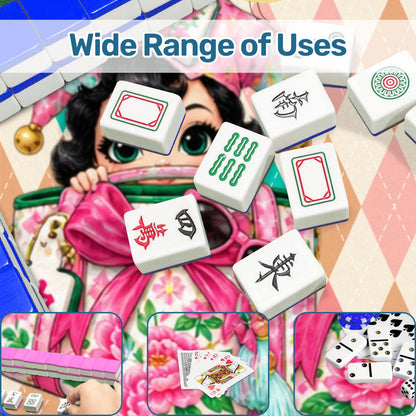 Mahjie The Mascot Harlequin Designed Mini Travel Mahjong Mat - Splash Of Mahj And Color Co.