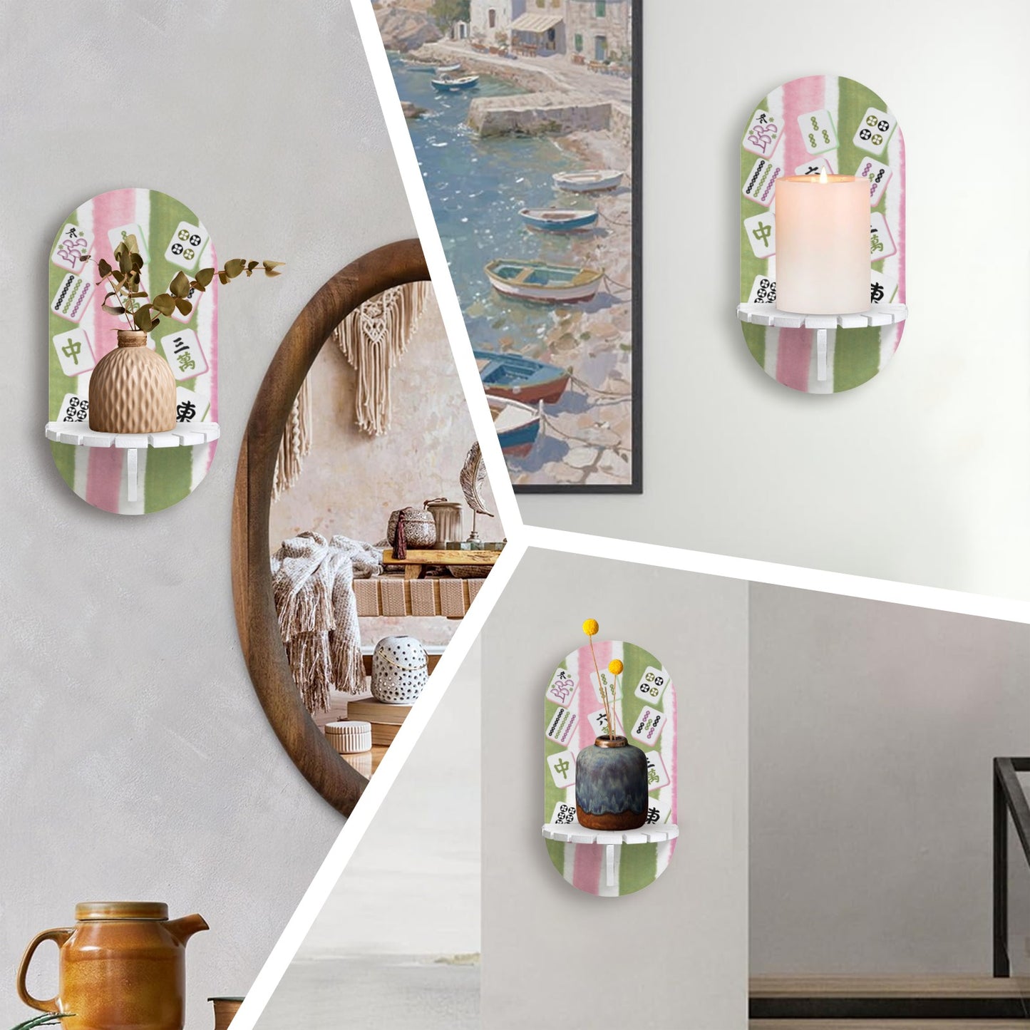 Mahjong Watercolor Candle Holder Wall Mounted Candle Holder - Splash Of Mahj And Color Co.