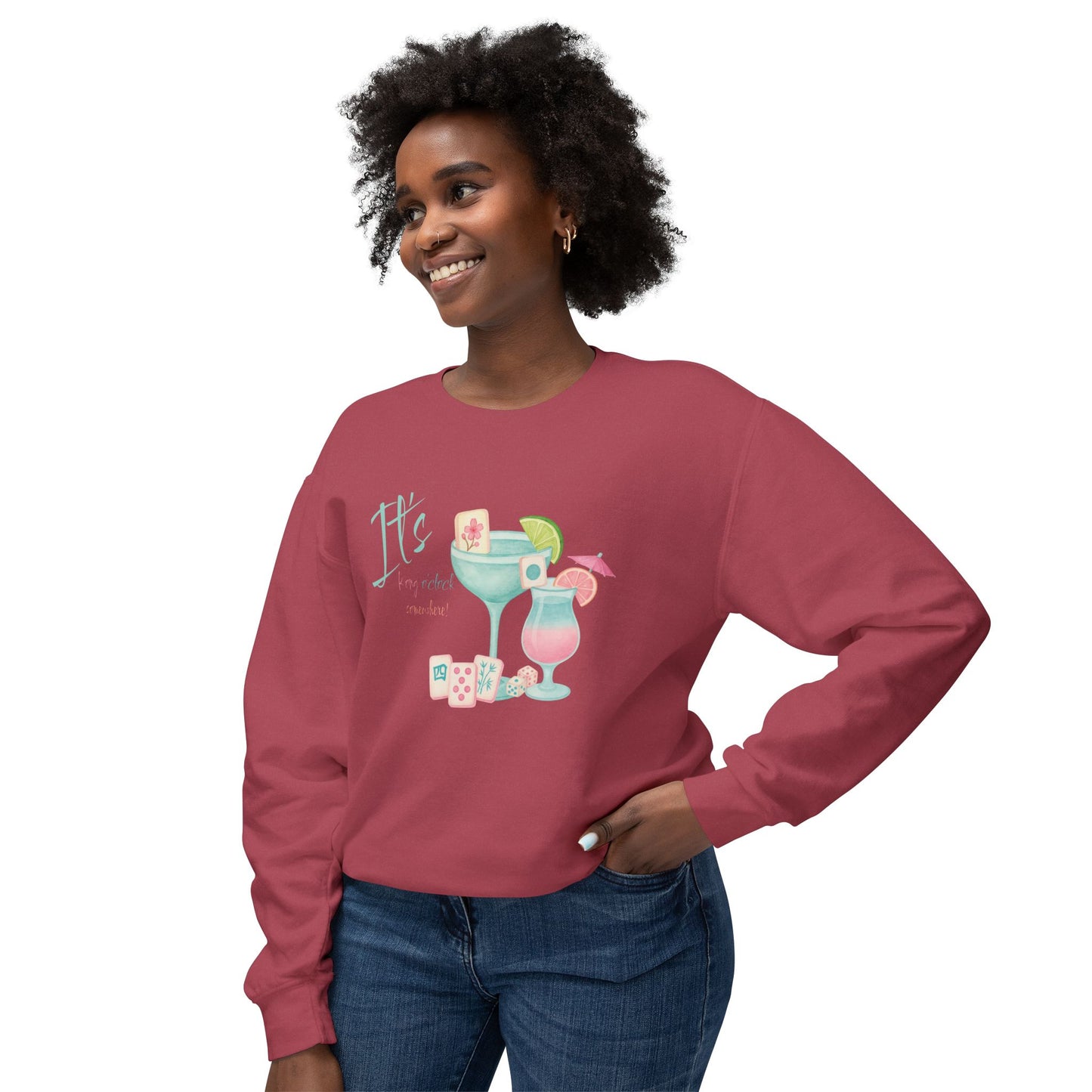 Mahjong Cocktail Funny It's Kong O'Clock Somewhere Unisex Lightweight Crewneck Sweatshirt