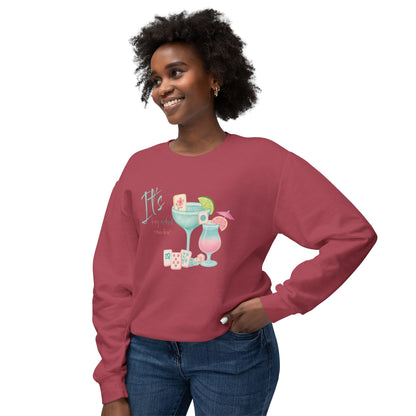 Mahjong Cocktail Funny It's Kong O'Clock Somewhere Unisex Lightweight Crewneck Sweatshirt