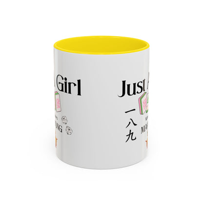 Mahjong Mug - "Just A Girl Who Loves Mahjong" Accent Coffee Mug - Splash of Color Co.