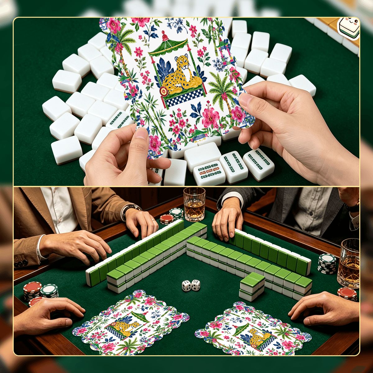 The Jungle King Scalloped Mahjong Shuffler Cards  Set of 4