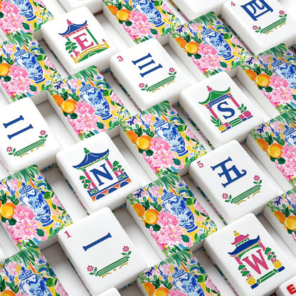 Sunny Citrus Pastel Asian Chinoiserie American Mahjong Tiles And Carry Case