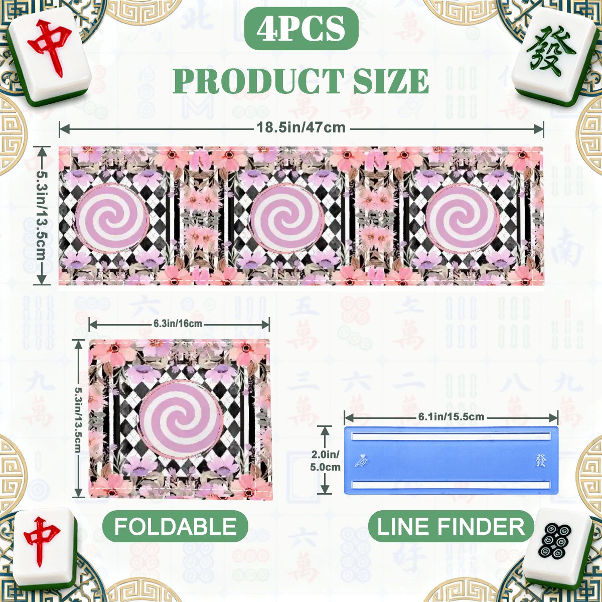 Harlequin Romance Floral Preppy 4 Mahjong Card Holder with Line Finder - Splash of Color Co.