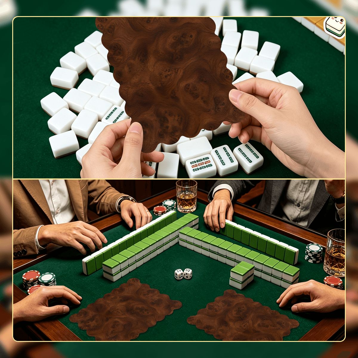 Faux Leather Tuscan Scalloped Mahjong Shuffler Cards  Set of 4