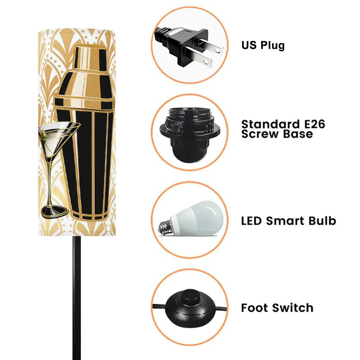 Art Deco Martini Shaker And Cocktail Hour Modern Floor Lamp - Splash Of Mahj And Color Co.