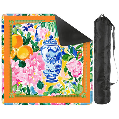 Asian Chinoiserie Citrus Orange, Blue Mahjong Mat