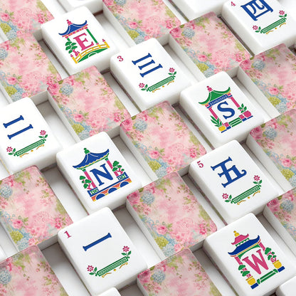 Vintage Shabbylicious Pink Floral Chinoiserie Engraved Mahjong Tiles
