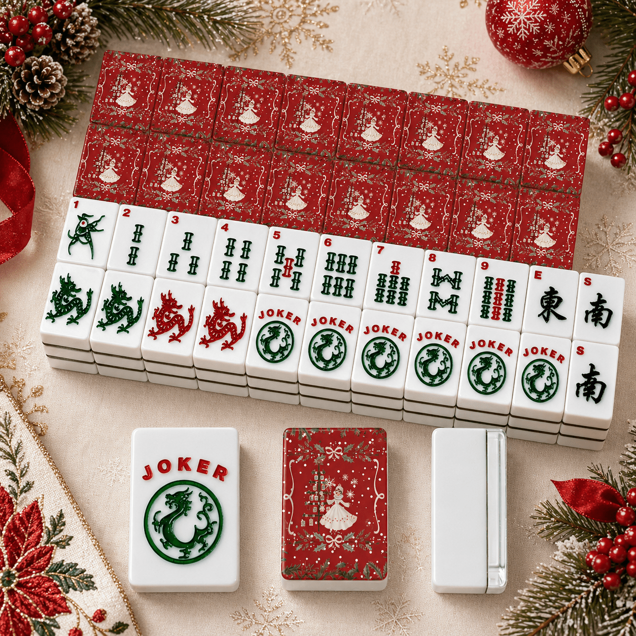 Whimsical Nostalgic Christmas American Mahjong Tiles And Carry Case Tote - Splash of Color Co.