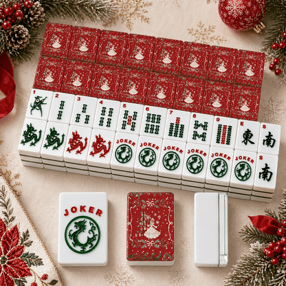 Whimsical Nostalgic Christmas American Mahjong Tiles And Carry Case Tote - Splash of Color Co.