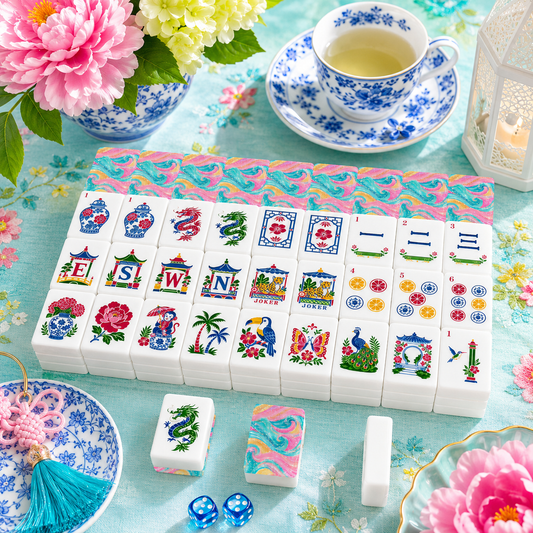 The Tide Is High Chinoiserie Engraved Mahjong Tiles And Carry Case - Splash Of Mahj And Color Co.