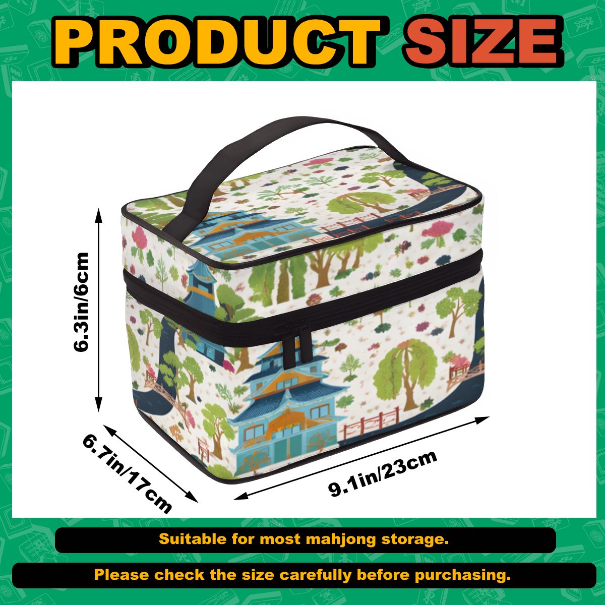 Chinoiserie Asian Garden Pagodas Portable Mahjong Tile Bag - Splash of Color Co.