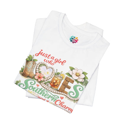 Just a Girl Who Loves Southern Charm Mahjong tee | Floral Mahjong Tiles Shirt - Splash of Color Co.