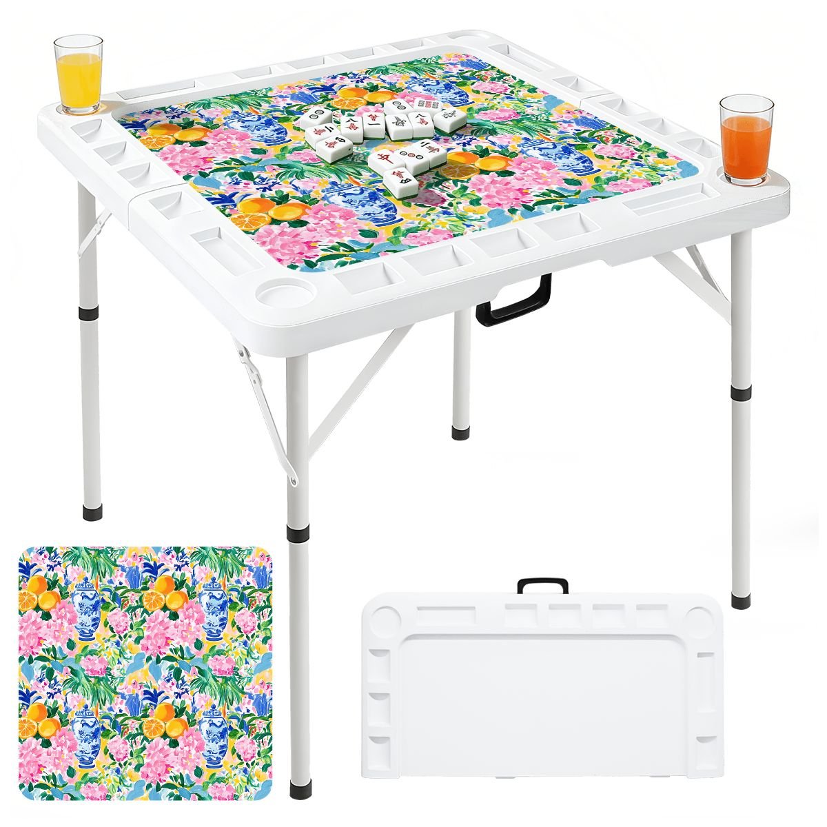 Sunny Citrus Chinoiserie Mini Mahj Mat And Foldable Mahjong Table - Splash of Color Co.