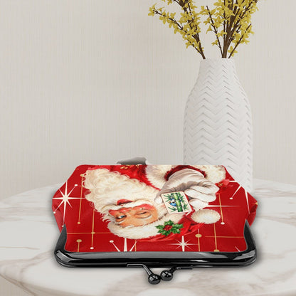 Nostalgic Vintage Santa Holiday Red Whimsical Women's Leather Kiss Lock Coin Purse - Splash Of Mahj And Color Co.