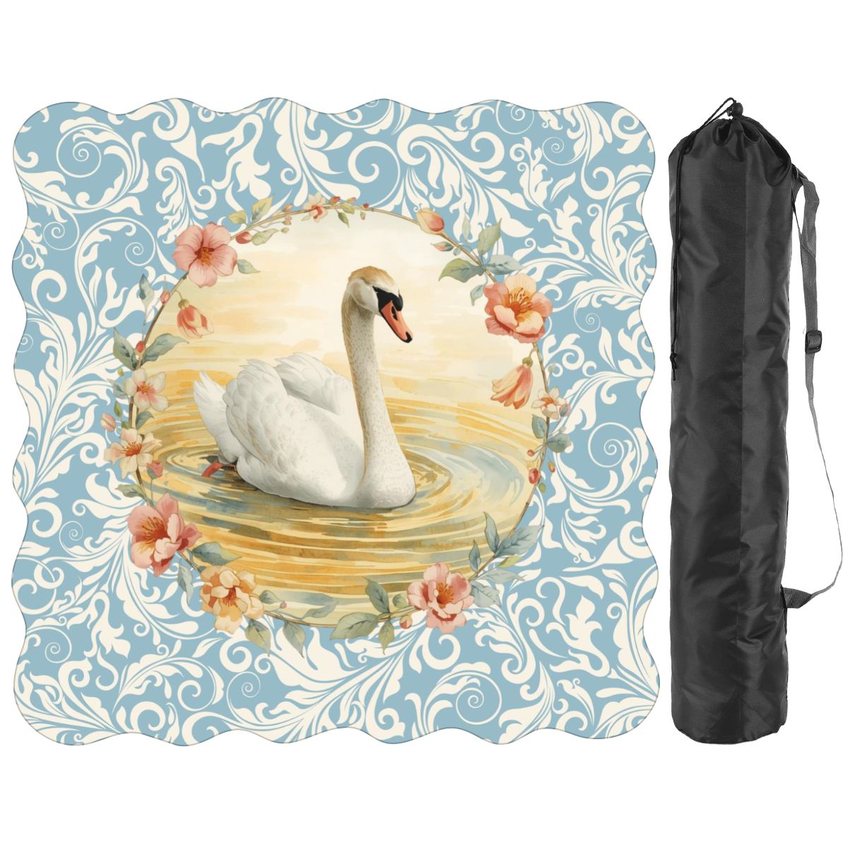 On Golden Pond Swan Floral Scalloped Mahjong Mat - Splash of Color Co.