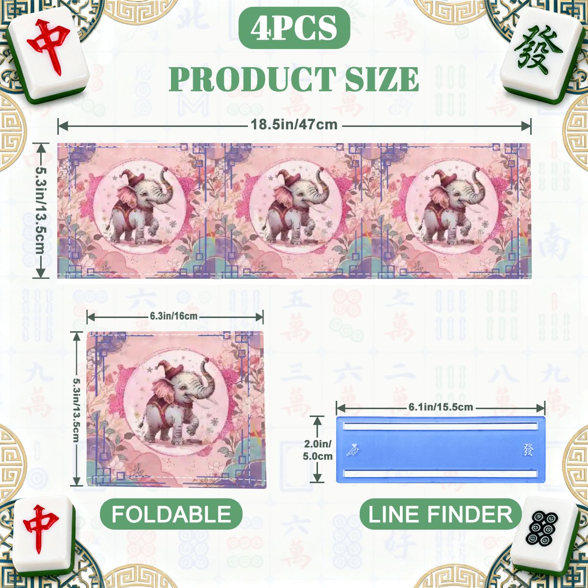 Tilly Tusk Magical Asian Elephant Garden 4 Mahjong Card Holder with Line Finder - Splash of Color Co.