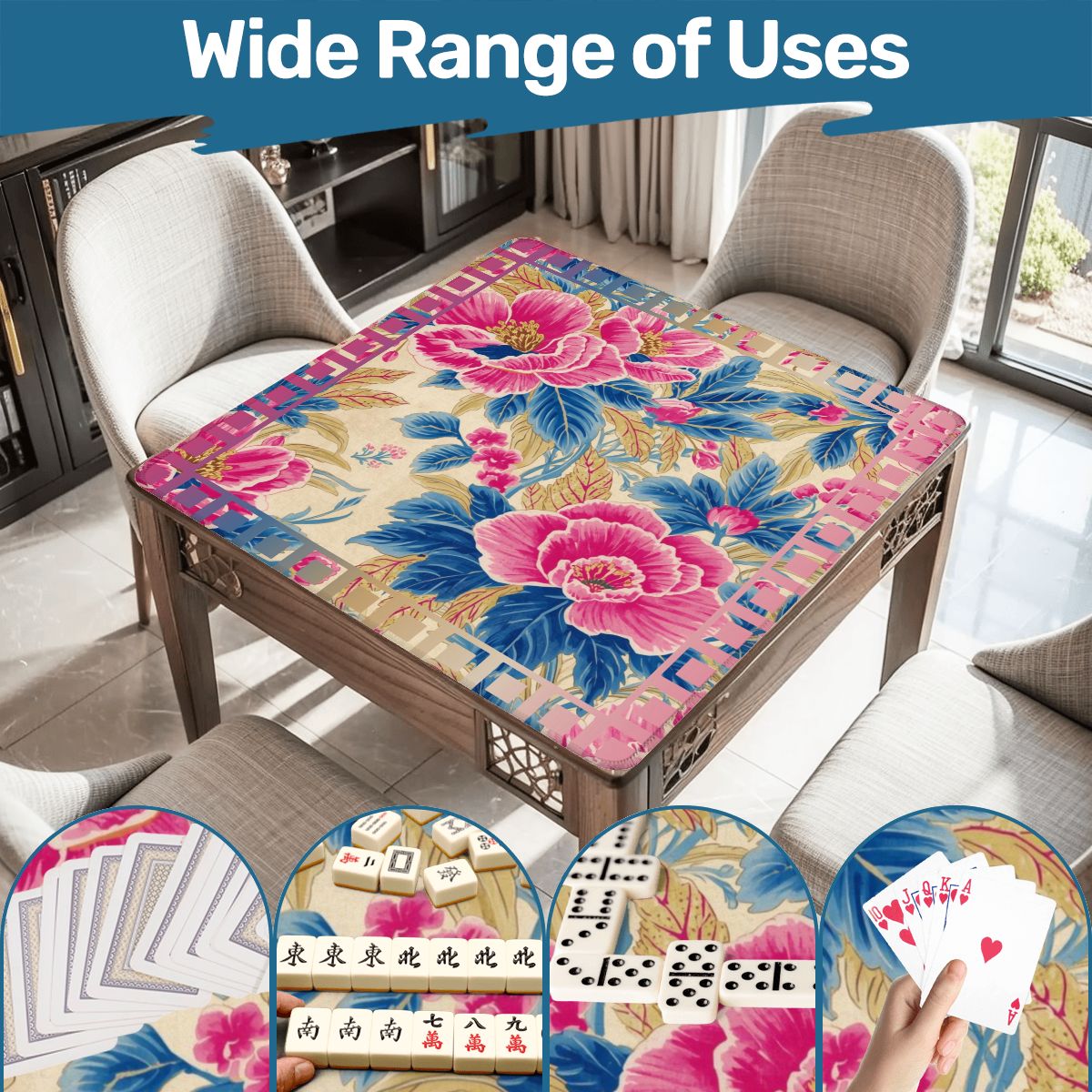 The Secret Garden Floral Pink, Blue Mahjong Mat - Splash of Color Co.