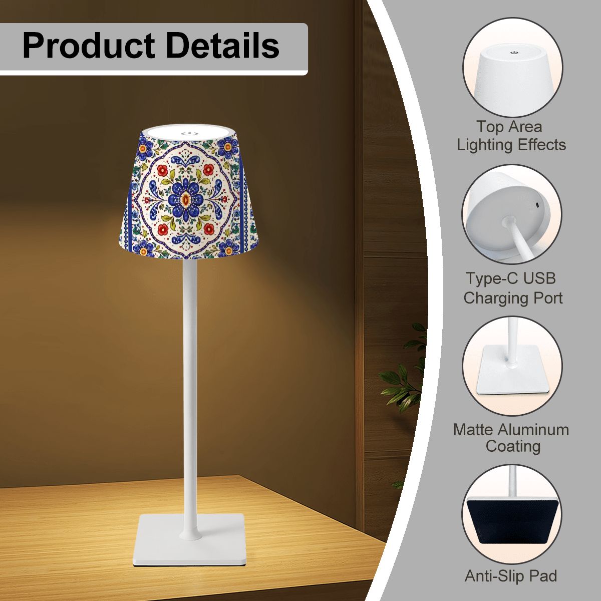 Pottery Porcelein Mahjong LED Cordless Table Lamp - Splash of Color Co.