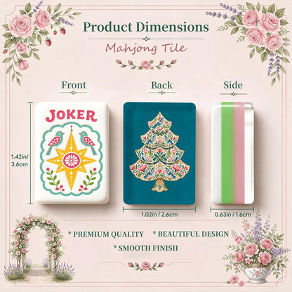 Scandinavian Folk Art Teal Holiday Tree Christmas Mahjong Tiles And Carry Case
