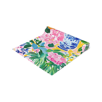 Chinoiserie Citrus Floral Vibrant Table Runner with Classic Vases - Splash of Color Co.