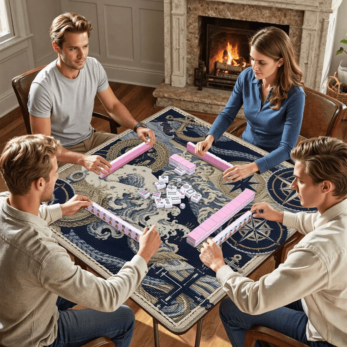 Where The Wind Blows, Faux Needlepoint Nautical Mahjong Mat - Splash of Color Co.