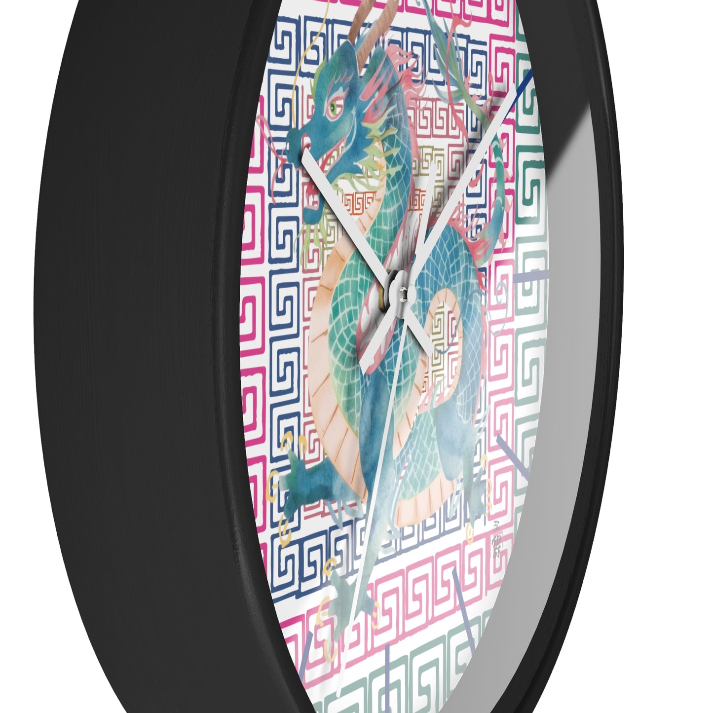 Dragon Motif Wall Clock — Colorful Asian - Inspired Geometric Design - Splash of Color Co.