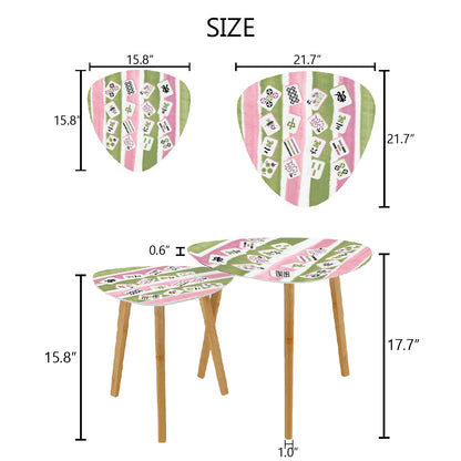 Mahjong Tile Designed Pink Green Watercolor Striped ModernTriangle Coffee Table Set of 2