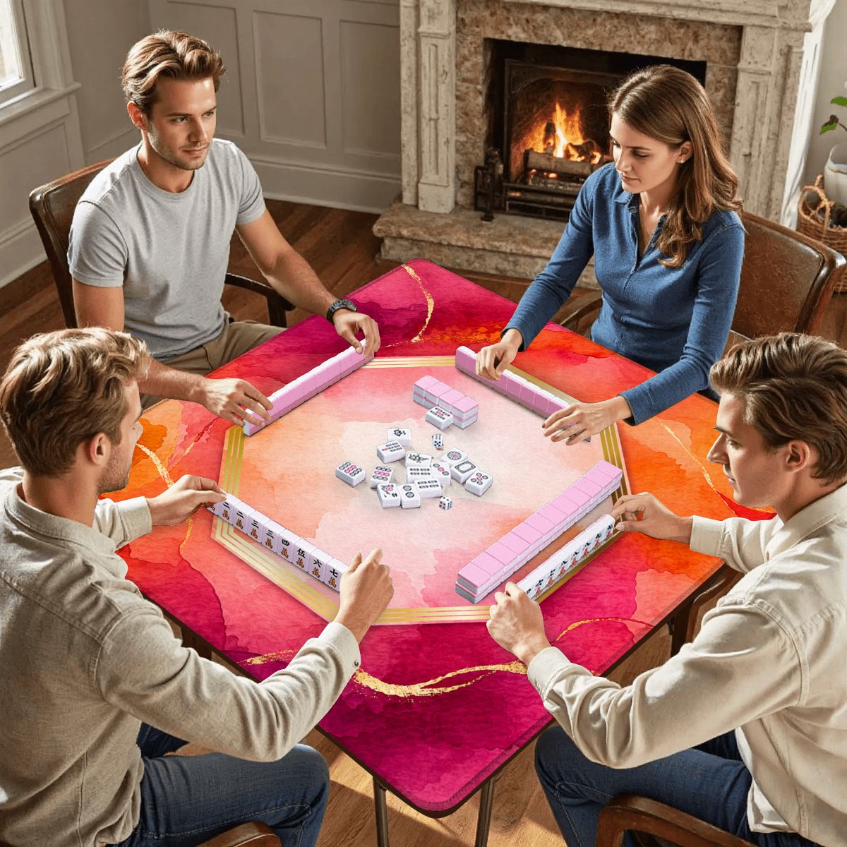 Bejeweled Watercolor, Fuchsia, Orange And Gold Flecked Mahjong Mat - Splash of Color Co.