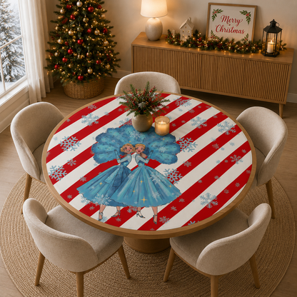 White Christmas Sister Love Candy Cane Striped Round Mahjong Mat