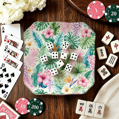 Pastel Jungle Scalloped Ceramic Mahjong Dice Tray