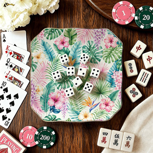 Pastel Jungle Scalloped Ceramic Mahjong Dice Tray - Splash Of Mahj And Color Co.