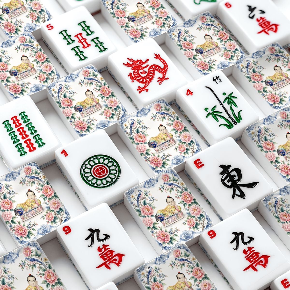 Opium Headrest Chinoiserie American Mahjong Tiles And Carry Case Set - Splash of Color Co.