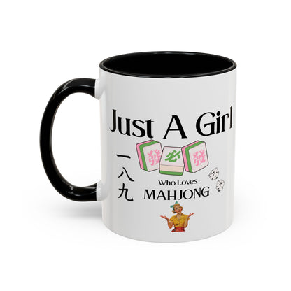 Mahjong Mug - "Just A Girl Who Loves Mahjong" Accent Coffee Mug - Splash of Color Co.