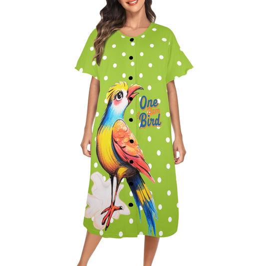 Quirky Mahjong One Bam Bird Green Polka Dot Ladies Muumuu Dress