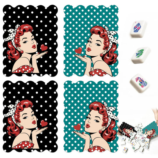 Black and Teal Polka Dot Nostalgic Scalloped Mahjong Shuffler Cards  Set of 4