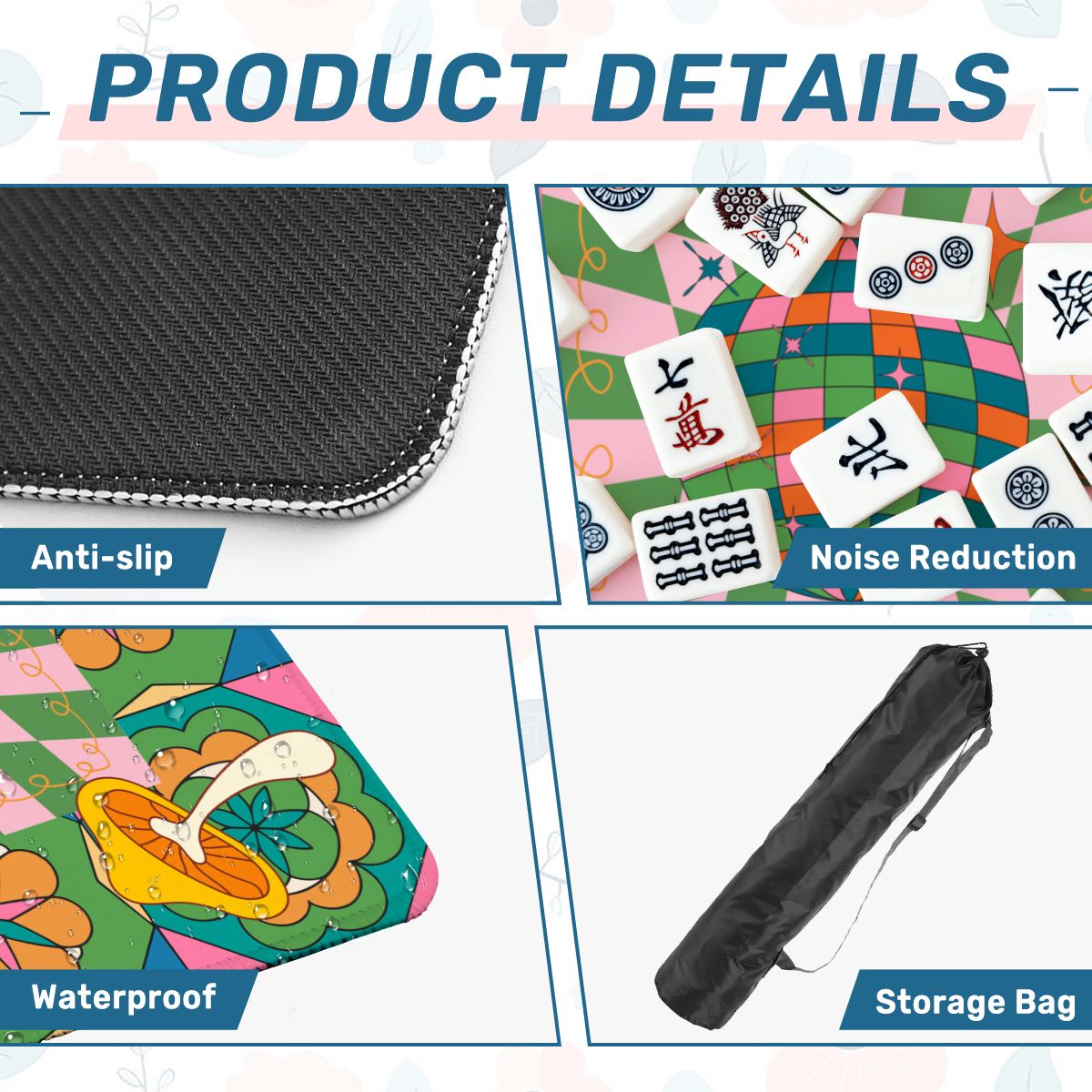 Disco Fever, Nostalgic 70s Green Orange Floral Mahjong Mat