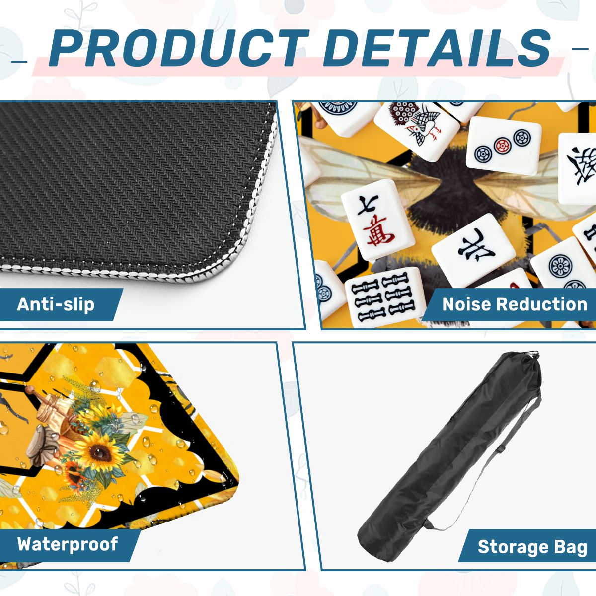 Mahjong Bumble Bee Mat, Sunflower Yellow Honey Pot Mahj Mat - Splash of Color Co.