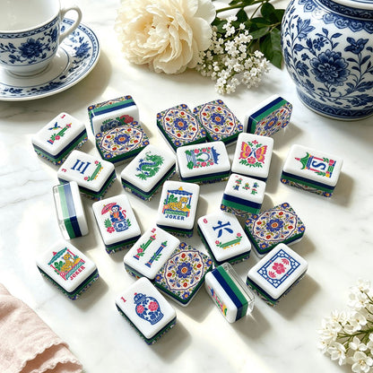 Blue Polish Pottery Porcelain Chinoiserie Chic American Mahjong Tiles And Carry Case